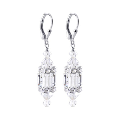 Clear Cube Austrian Crystal 925 Sterling Silver Leverback Drop Earrings - Gem Avenue