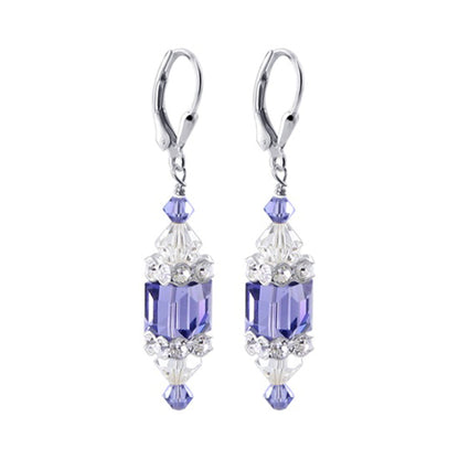Lavender Cube Austrian Crystal 925 Sterling Silver Leverback Drop Earrings - Gem Avenue