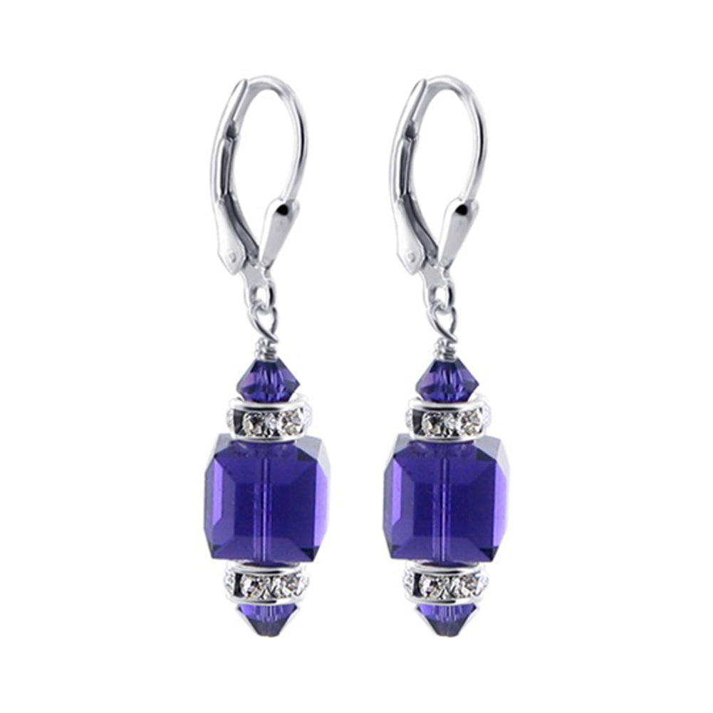 Dark Blue Multifaceted Austrian Crystal 925 Sterling Silver Drop Earrings - Gem Avenue