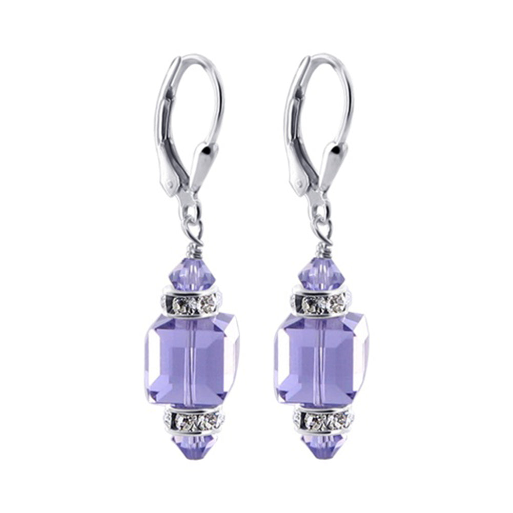 Purple Multifaceted Austrian Crystal 925 Sterling Silver Drop Earrings - Gem Avenue