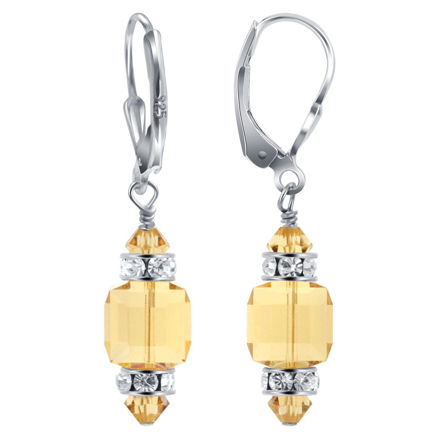 Brown Multifaceted Austrian Crystal 925 Sterling Silver Drop Earrings - Gem Avenue