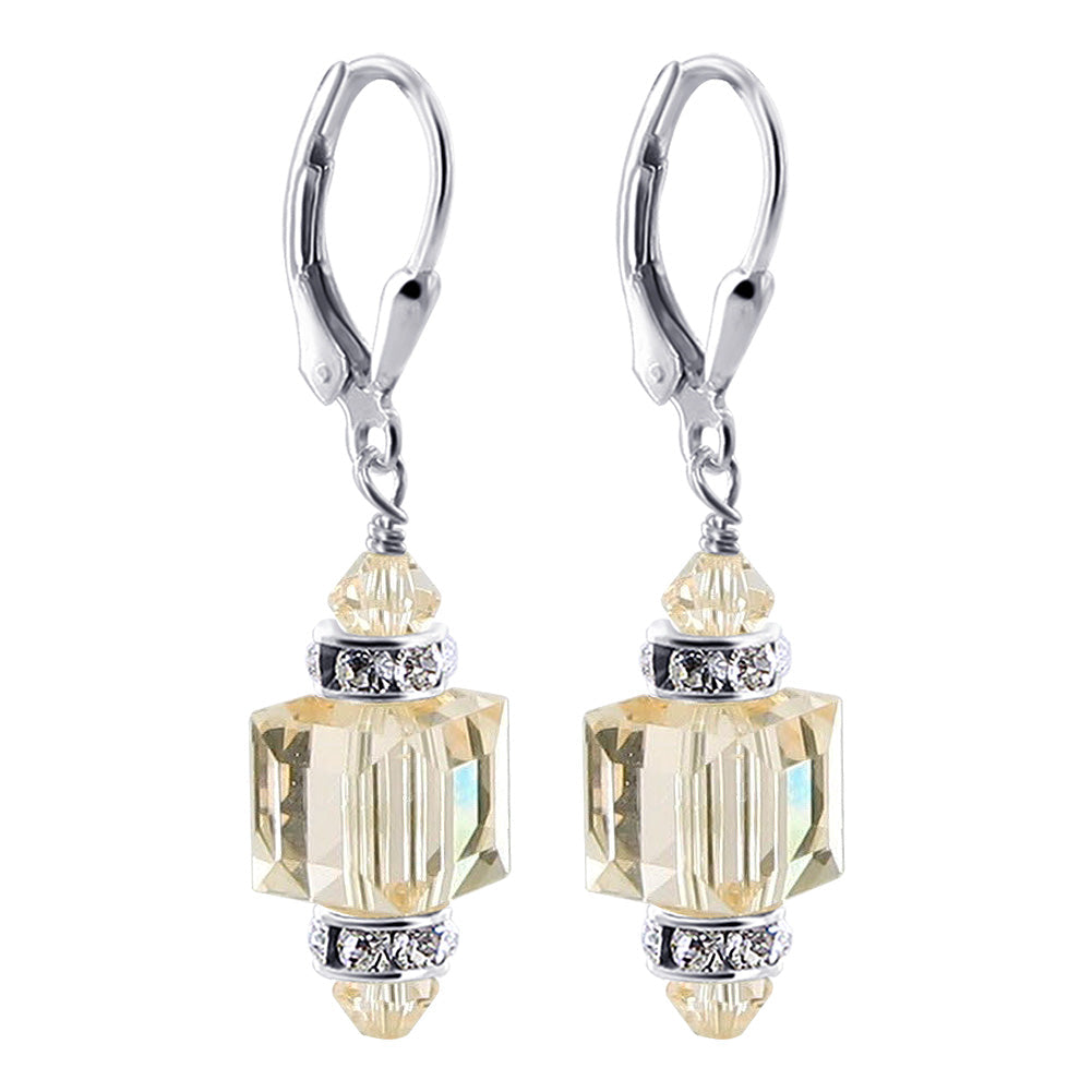 Light Yellow Multifaceted Austrian Crystal 925 Sterling Silver Drop Earrings - Gem Avenue