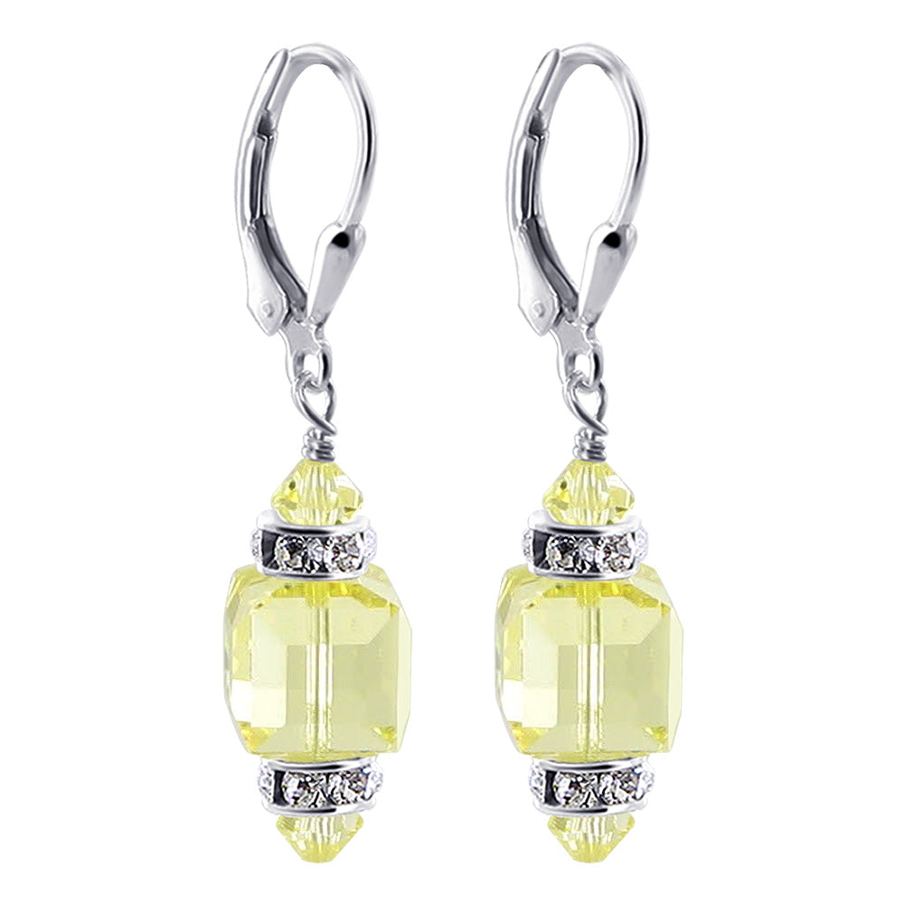 Light Yellow Multifaceted Austrian Crystal 925 Sterling Silver Drop Earrings - Gem Avenue