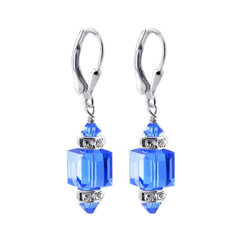 Blue Multifaceted Austrian Crystal 925 Sterling Silver Drop Earrings - Gem Avenue