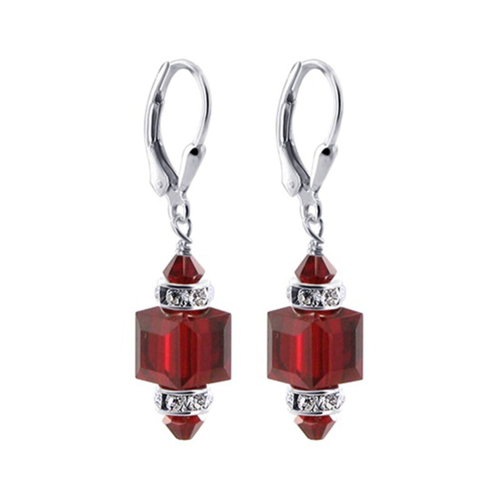 Red Multifaceted Austrian Crystal 925 Sterling Silver Drop Earrings - Gem Avenue