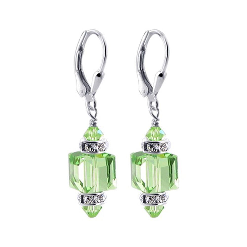 Light Green Multifaceted Austrian Crystal 925 Sterling Silver Drop Earrings - Gem Avenue
