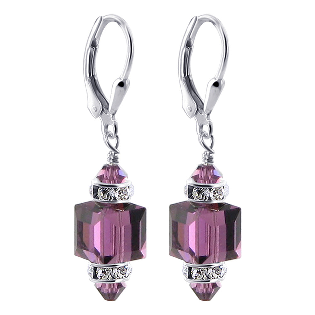 Dark Purple Multifaceted Austrian Crystal 925 Sterling Silver Drop Earrings - Gem Avenue