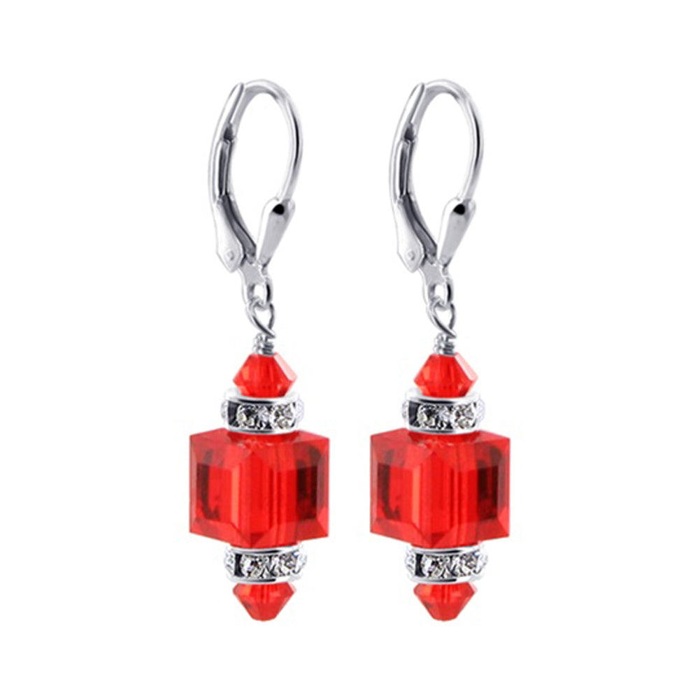 Dark Red Multifaceted Austrian Crystal 925 Sterling Silver Drop Earrings - Gem Avenue