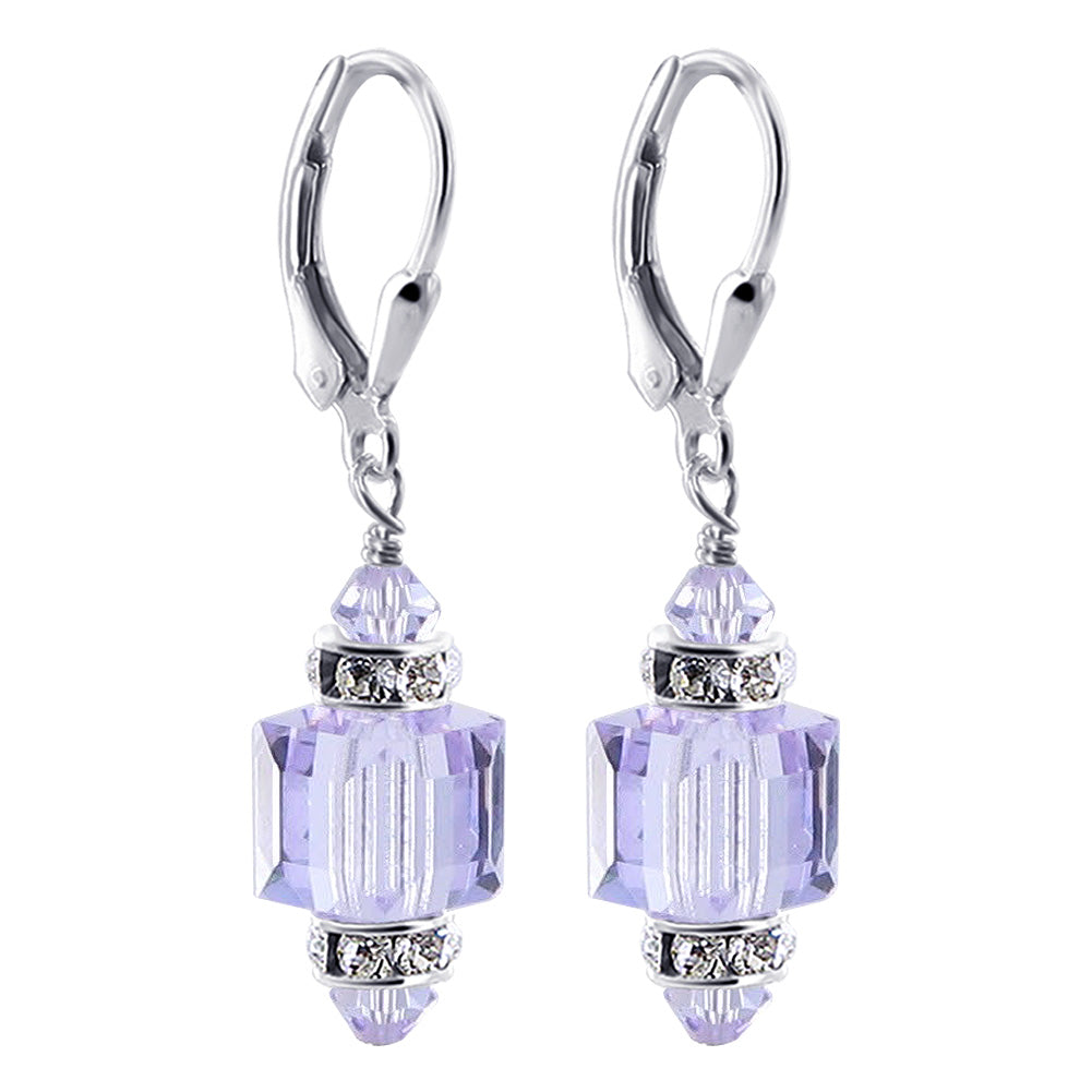 Light Purple Multifaceted Austrian Crystal 925 Sterling Silver Drop Earrings - Gem Avenue