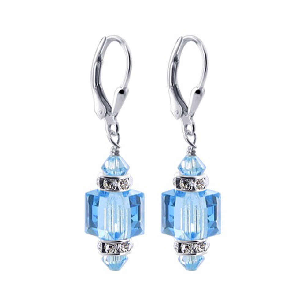 Sky Blue Multifaceted Austrian Crystal 925 Sterling Silver Drop Earrings - Gem Avenue
