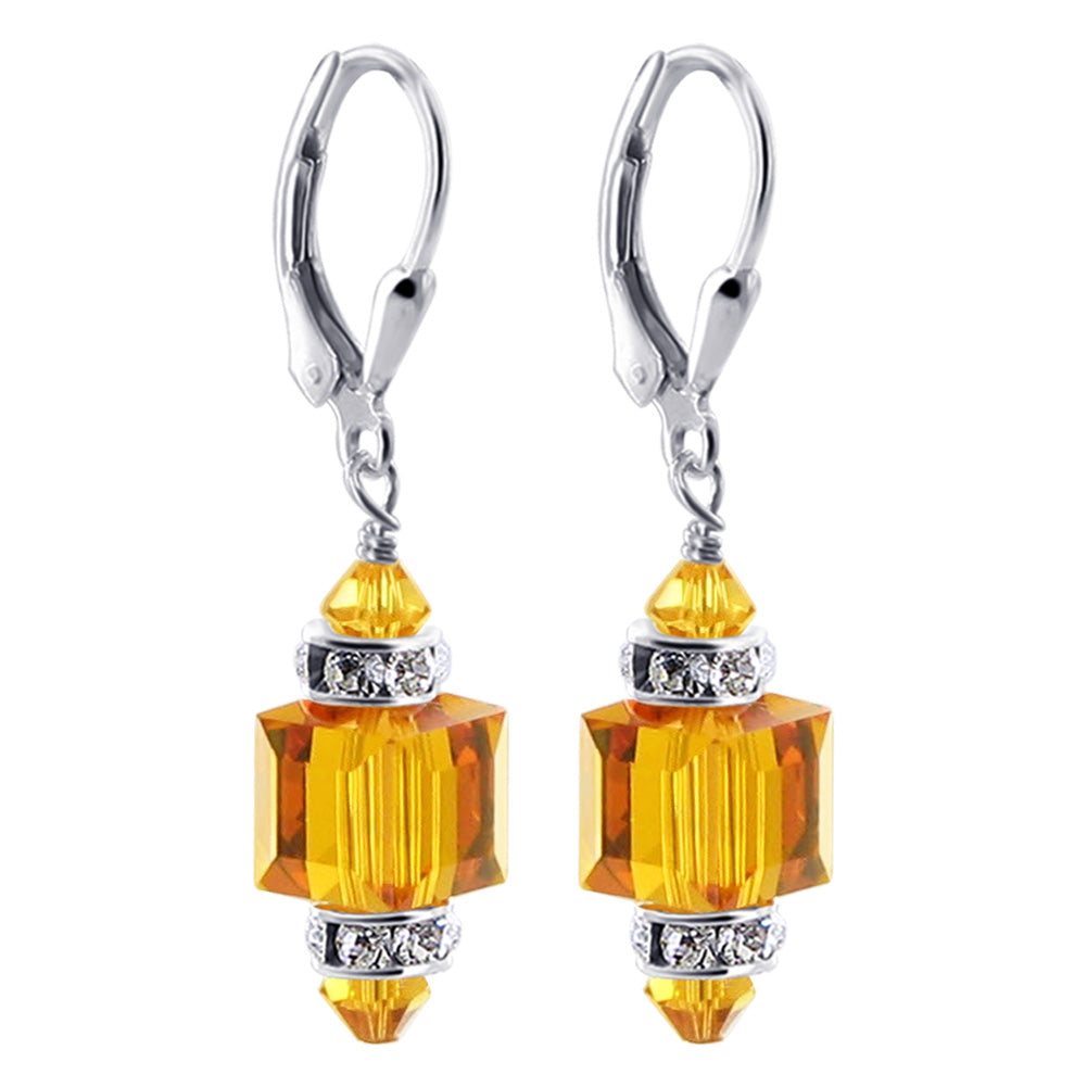 Dark Yellow Multifaceted Austrian Crystal 925 Sterling Silver Drop Earrings - Gem Avenue
