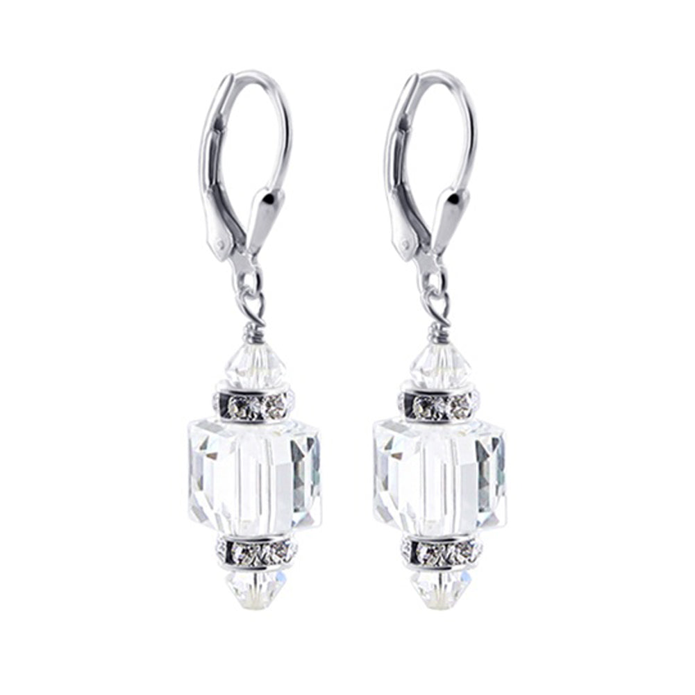 Clear Multifaceted Austrian Crystal 925 Sterling Silver Drop Earrings - Gem Avenue