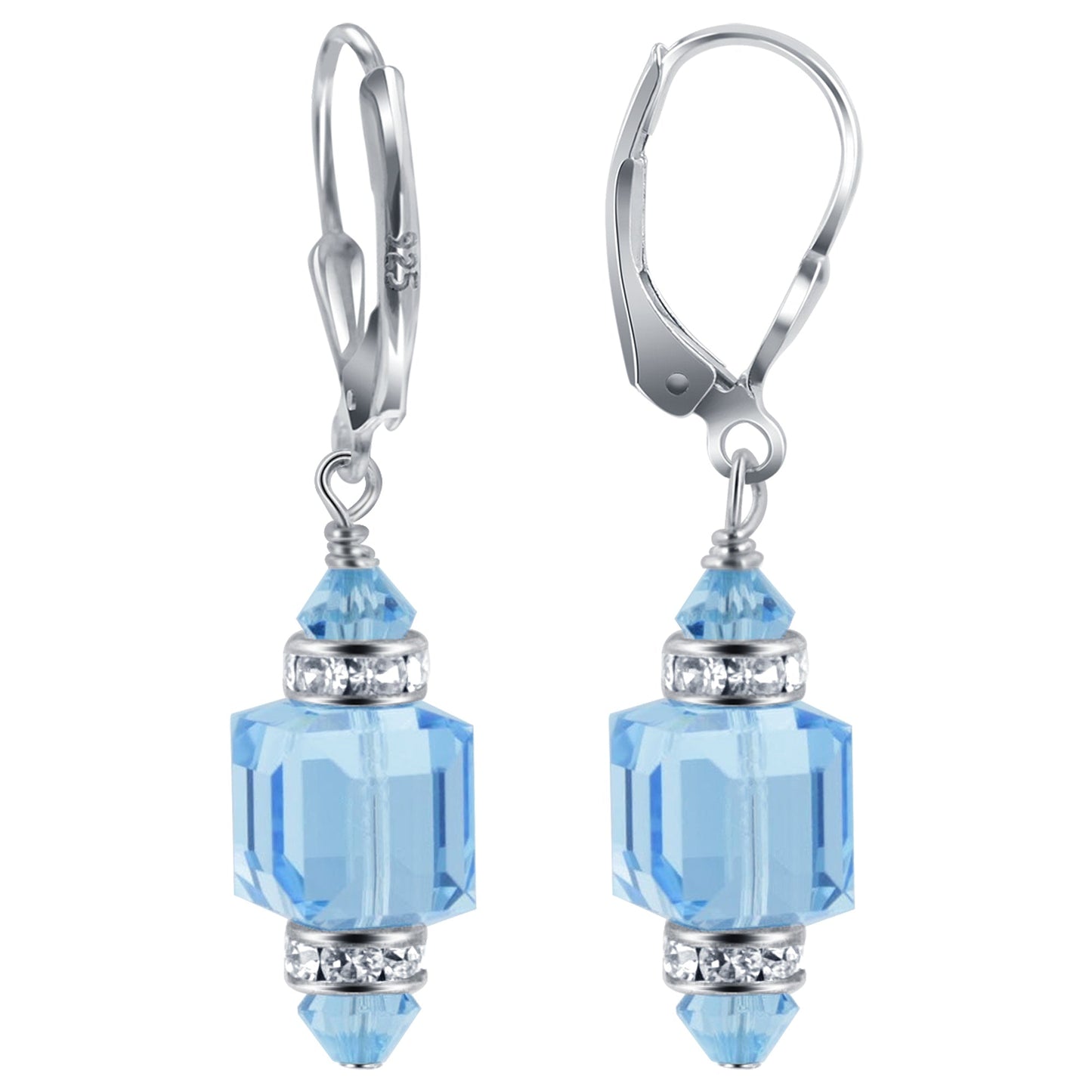 Light Blue Multifaceted Austrian Crystal 925 Sterling Silver Drop Earrings - Gem Avenue