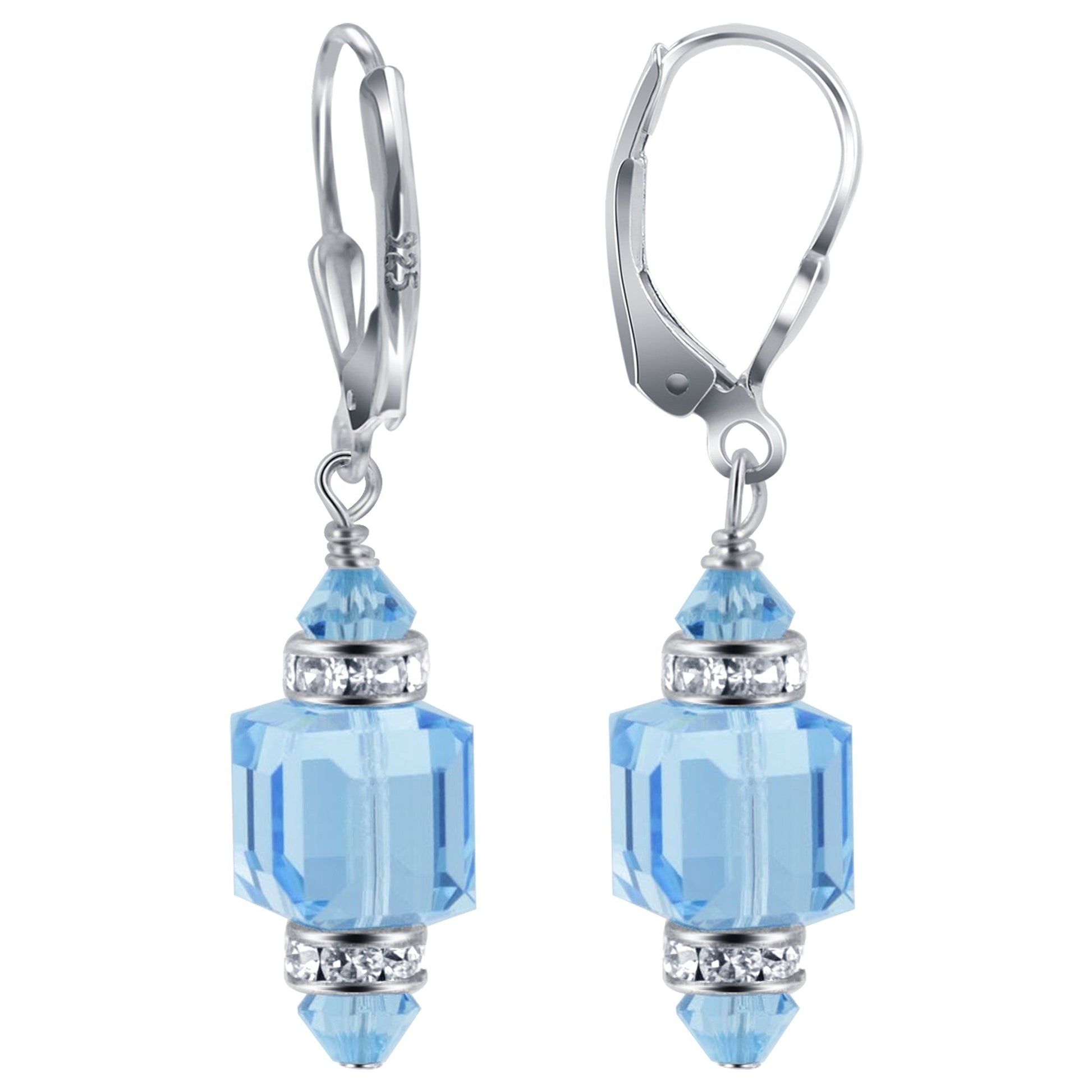 Light Blue Multifaceted Austrian Crystal 925 Sterling Silver Drop Earrings - Gem Avenue