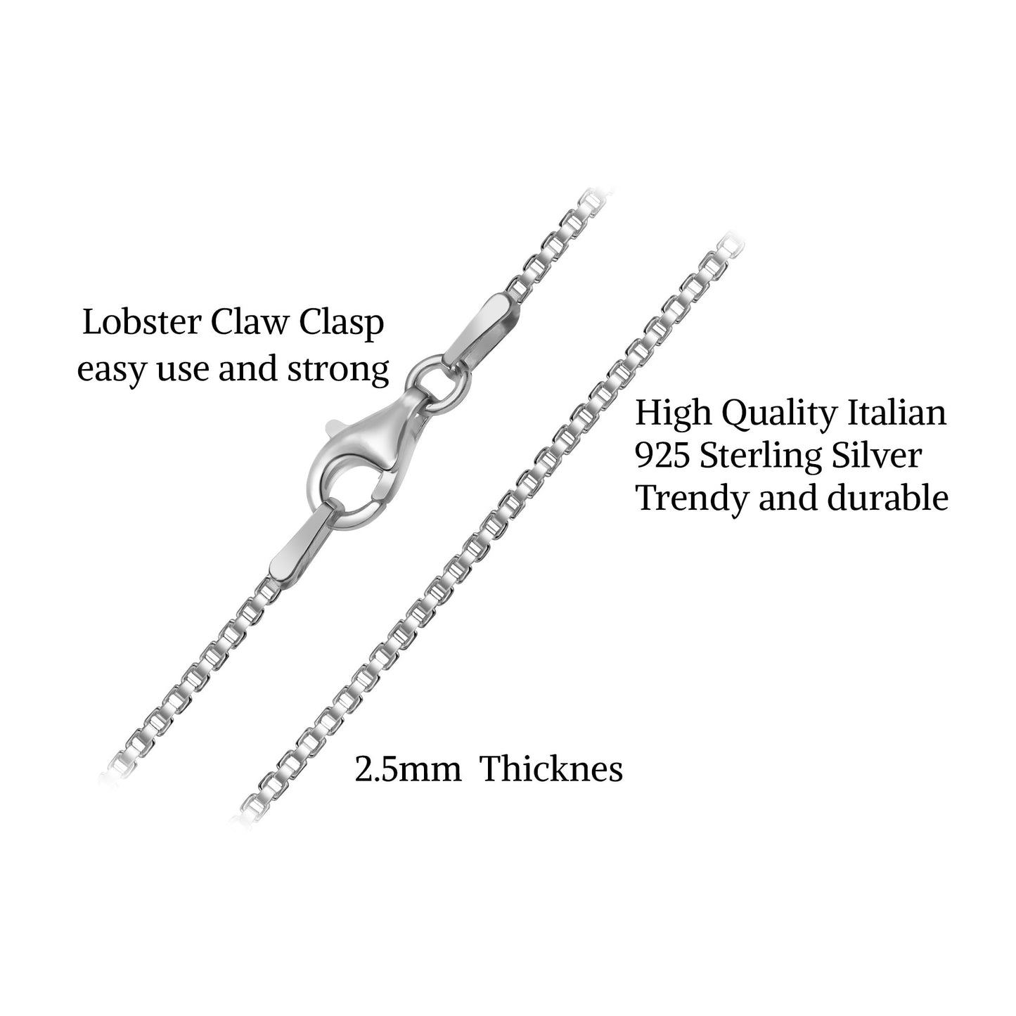 Italian 925 Sterling Silver Box Link Chain Necklace - Gem Avenue