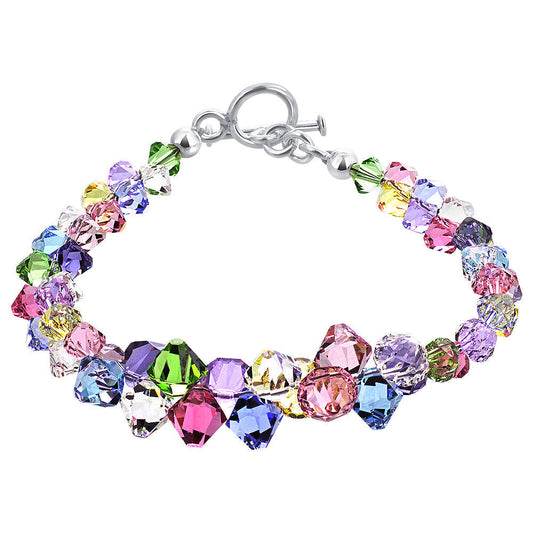 .925 Silver 7.5 Inch Bracelet with Cluster Style Bicone Austrian Crystals