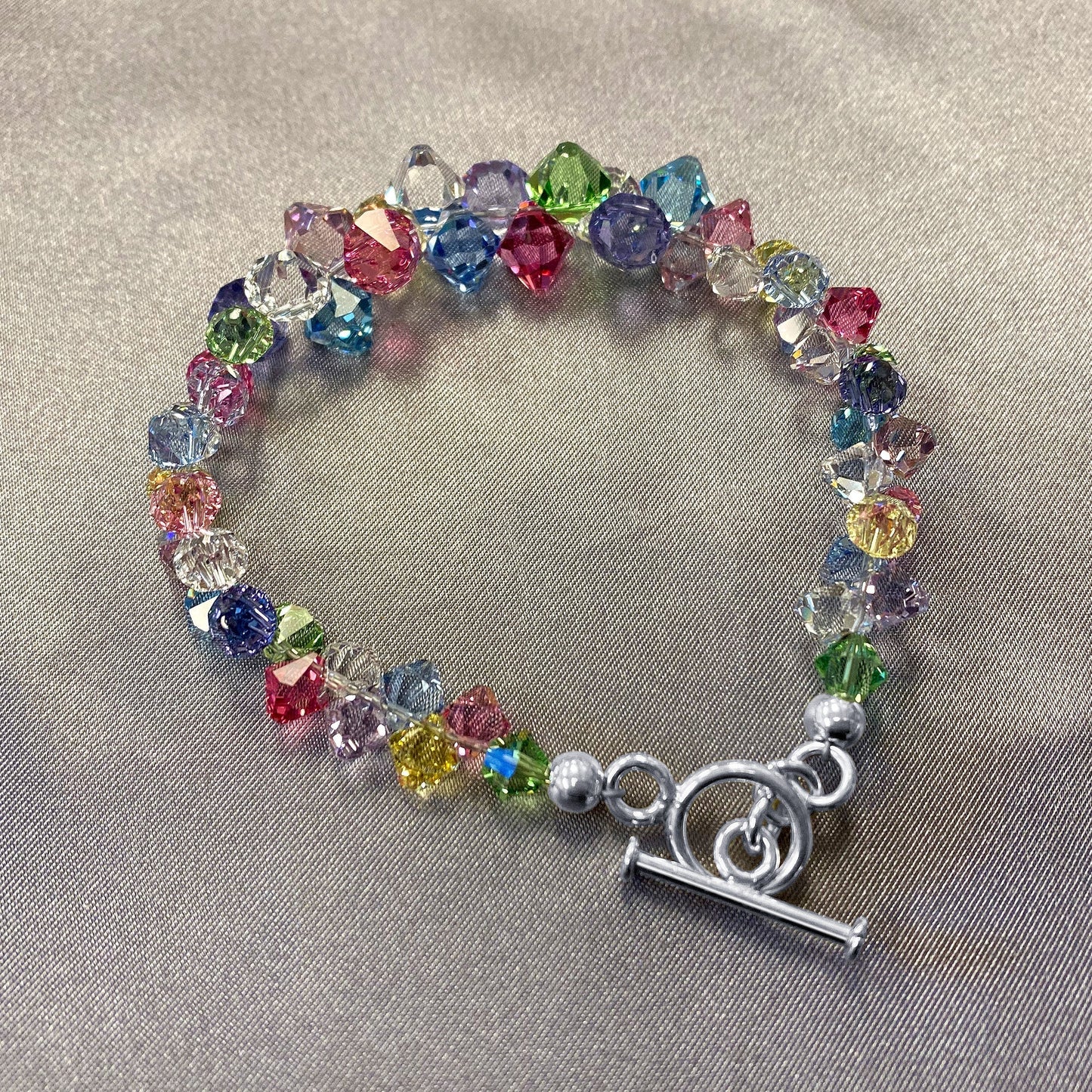 .925 Silver 7.5 Inch Bracelet with Cluster Style Bicone Austrian Crystals