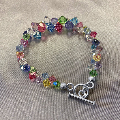 .925 Silver 7.5 Inch Bracelet with Cluster Style Bicone Austrian Crystals