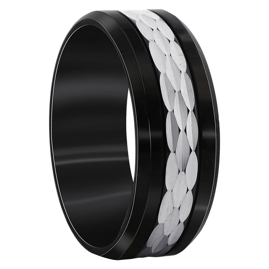 Men's Stainless Steel Black IP Plated Multifaceted Band Ring - Gem Avenue