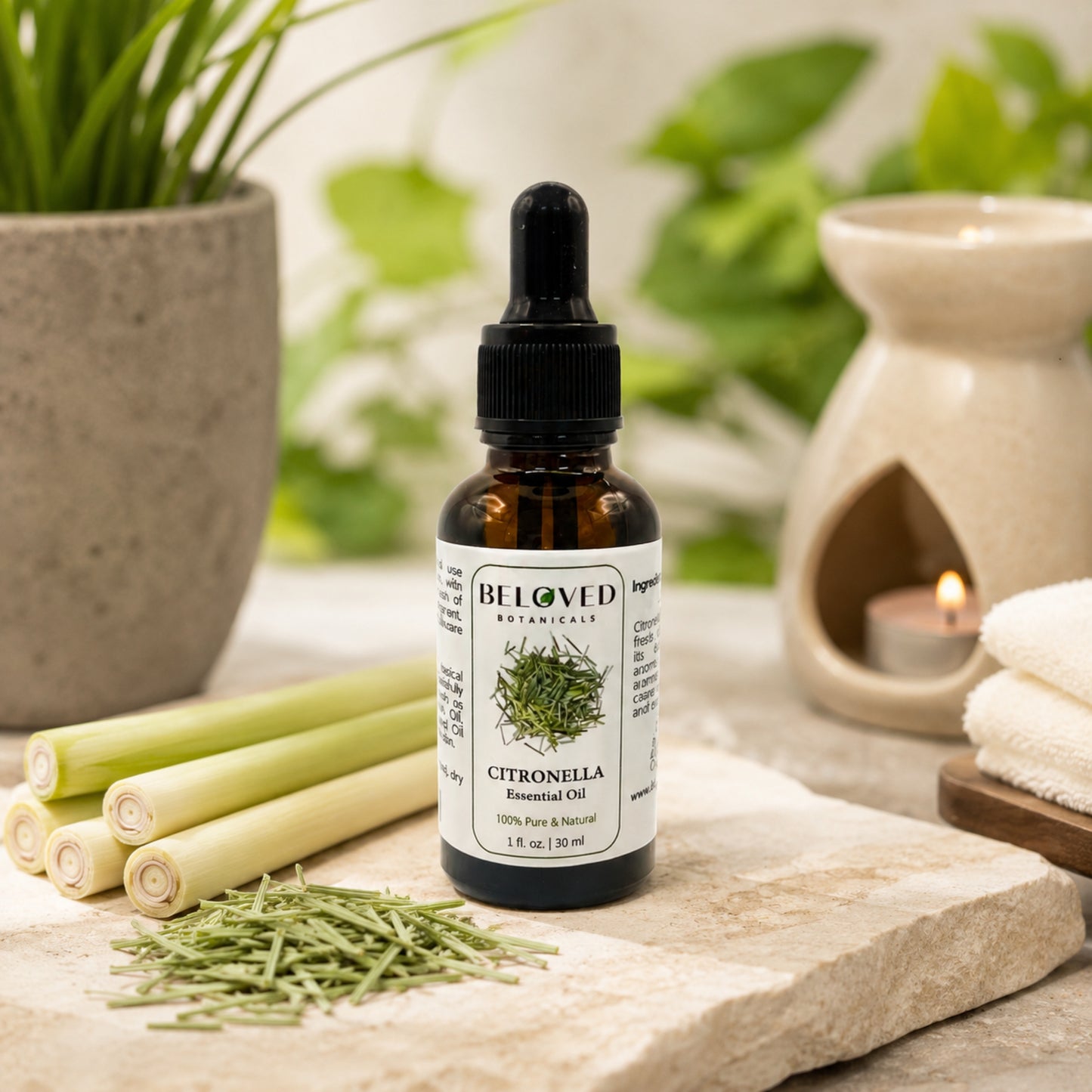 Beloved Botanicals Citronella Essential Oil 30ml (1 Fl Oz) 100% Pure & Natural Aromatherapy Oil for Diffuser, Home Fragrance, Massage & DIY Blend