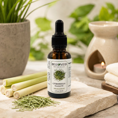 Beloved Botanicals Citronella Essential Oil 30ml (1 Fl Oz) 100% Pure & Natural Aromatherapy Oil for Diffuser, Home Fragrance, Massage & DIY Blend