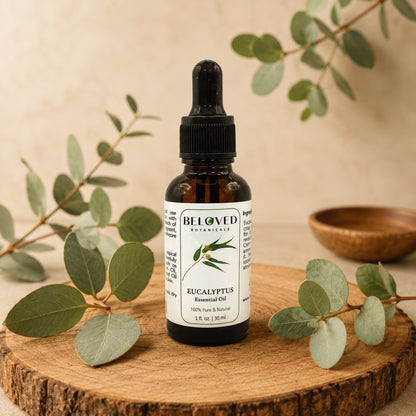 Beloved Botanicals Eucalyptus Essential Oil 30ml (1 Fl Oz) 100% Pure & Natural Aromatherapy Oil for Diffuser, Massage, Humidifier, Spa & DIY Blends  Eucalyptus globulus