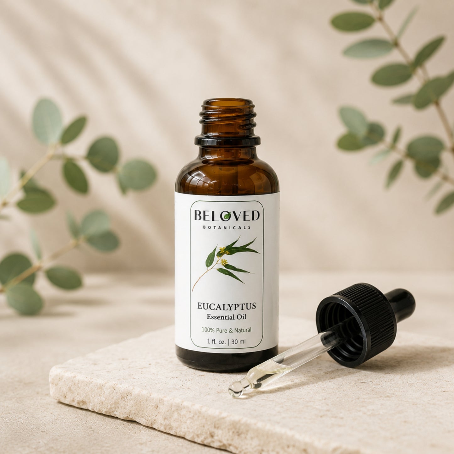 Beloved Botanicals Eucalyptus Essential Oil 30ml (1 Fl Oz) 100% Pure & Natural Aromatherapy Oil for Diffuser, Massage, Humidifier, Spa & DIY Blends  Eucalyptus globulus