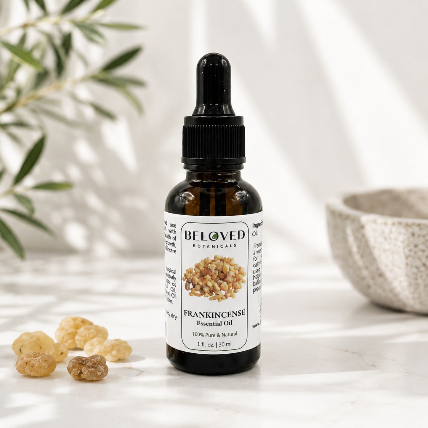 Beloved Botanicals Frankincense Essential Oil 30ml (1 Fl Oz) 100% Pure & Natural Boswellia Serrata Oil for Aromatherapy, Diffuser, Massage, Relaxation, Skin Care & Home Fragrance