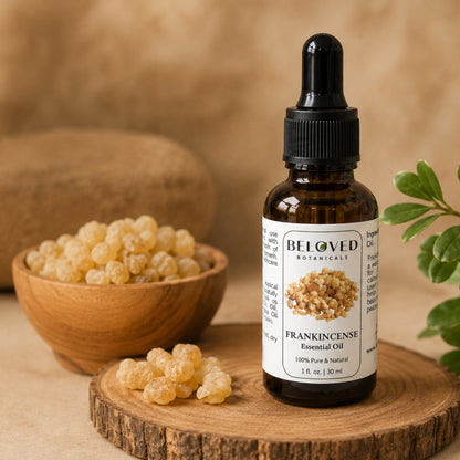 Beloved Botanicals Frankincense Essential Oil 30ml (1 Fl Oz) 100% Pure & Natural Boswellia Serrata Oil for Aromatherapy, Diffuser, Massage, Relaxation, Skin Care & Home Fragrance
