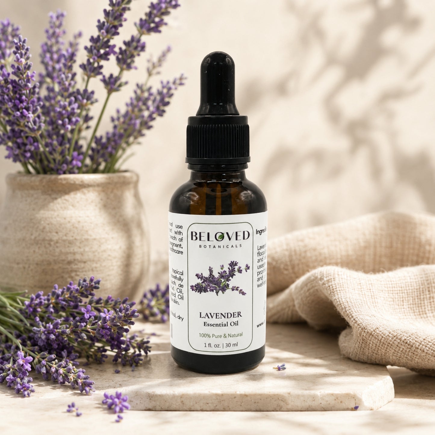 Beloved Botanicals Lavender Essential Oil 30ml (1 Fl Oz) 100% Pure & Natural Aromatherapy Oil for Diffuser, Massage, Relaxation, Home Fragrance & Skincare Use