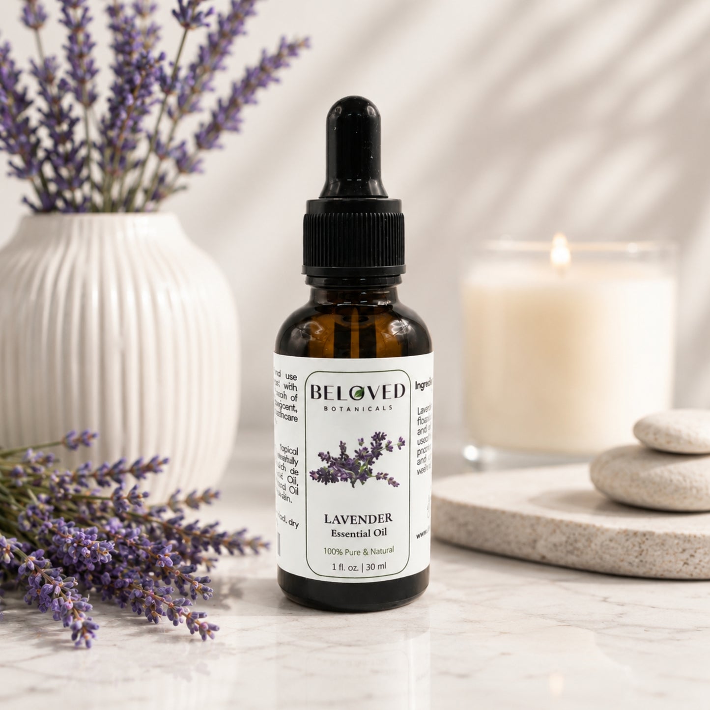 Beloved Botanicals Lavender Essential Oil 30ml (1 Fl Oz) 100% Pure & Natural Aromatherapy Oil for Diffuser, Massage, Relaxation, Home Fragrance & Skincare Use