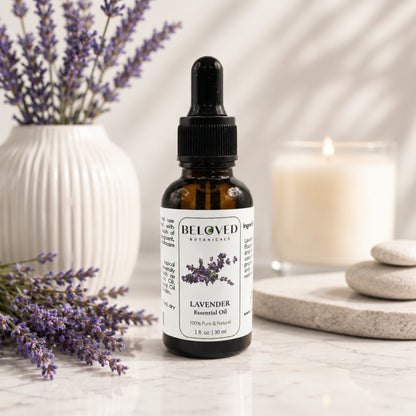 Beloved Botanicals Lavender Essential Oil 30ml (1 Fl Oz) 100% Pure & Natural Aromatherapy Oil for Diffuser, Massage, Relaxation, Home Fragrance & Skincare Use