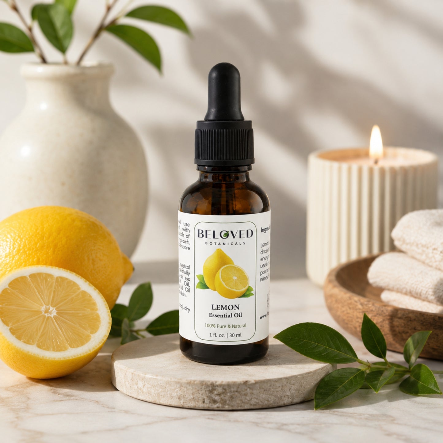 Beloved Botanicals Lemon Essential Oil 30ml (1 Fl Oz) 100% Pure & Natural Citrus Limon Oil for Aromatherapy, Diffuser, Massage, Home Fragrance, Skin Care & DIY Blends