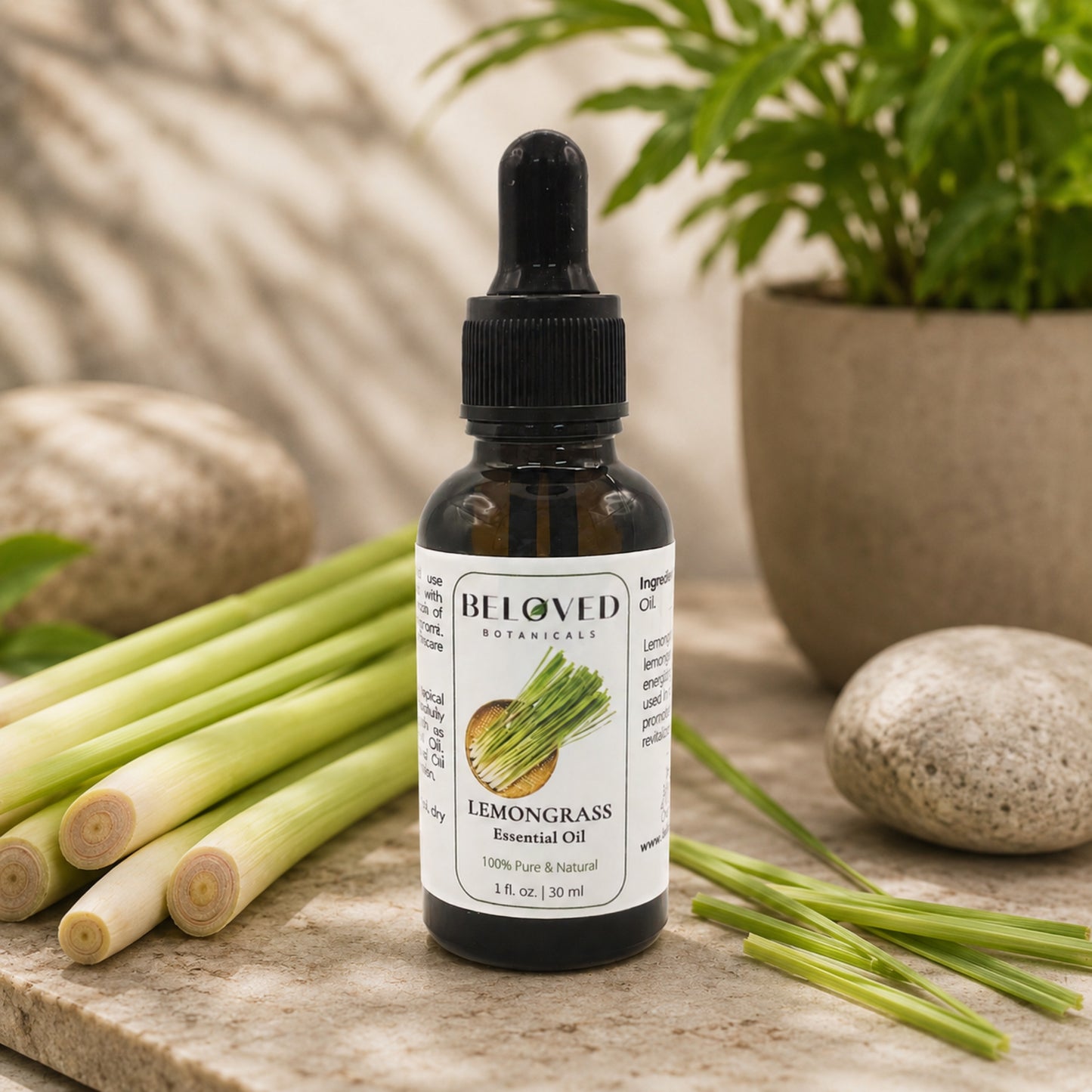 Beloved Botanicals Lemongrass Essential Oil 30ml (1 Fl Oz) 100% Pure & Natural Cymbopogon Flexuosus Oil for Aromatherapy, Diffuser, Massage, Home Fragrance & DIY Blends