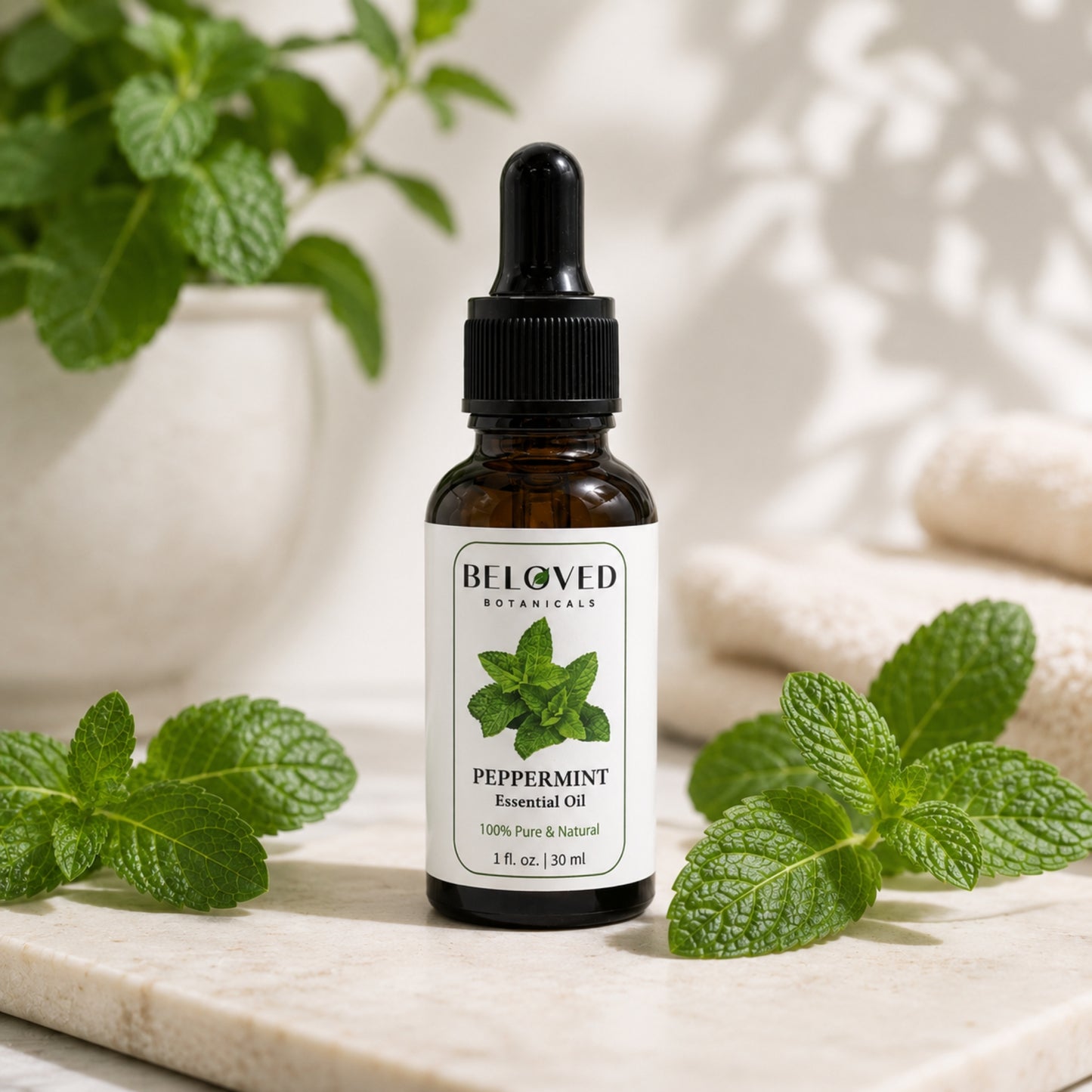 Beloved Botanicals Peppermint Essential Oil 30ml (1 Fl Oz) 100% Pure & Natural Mentha Piperita Oil for Aromatherapy, Diffuser, Massage, Home Fragrance & DIY Blends