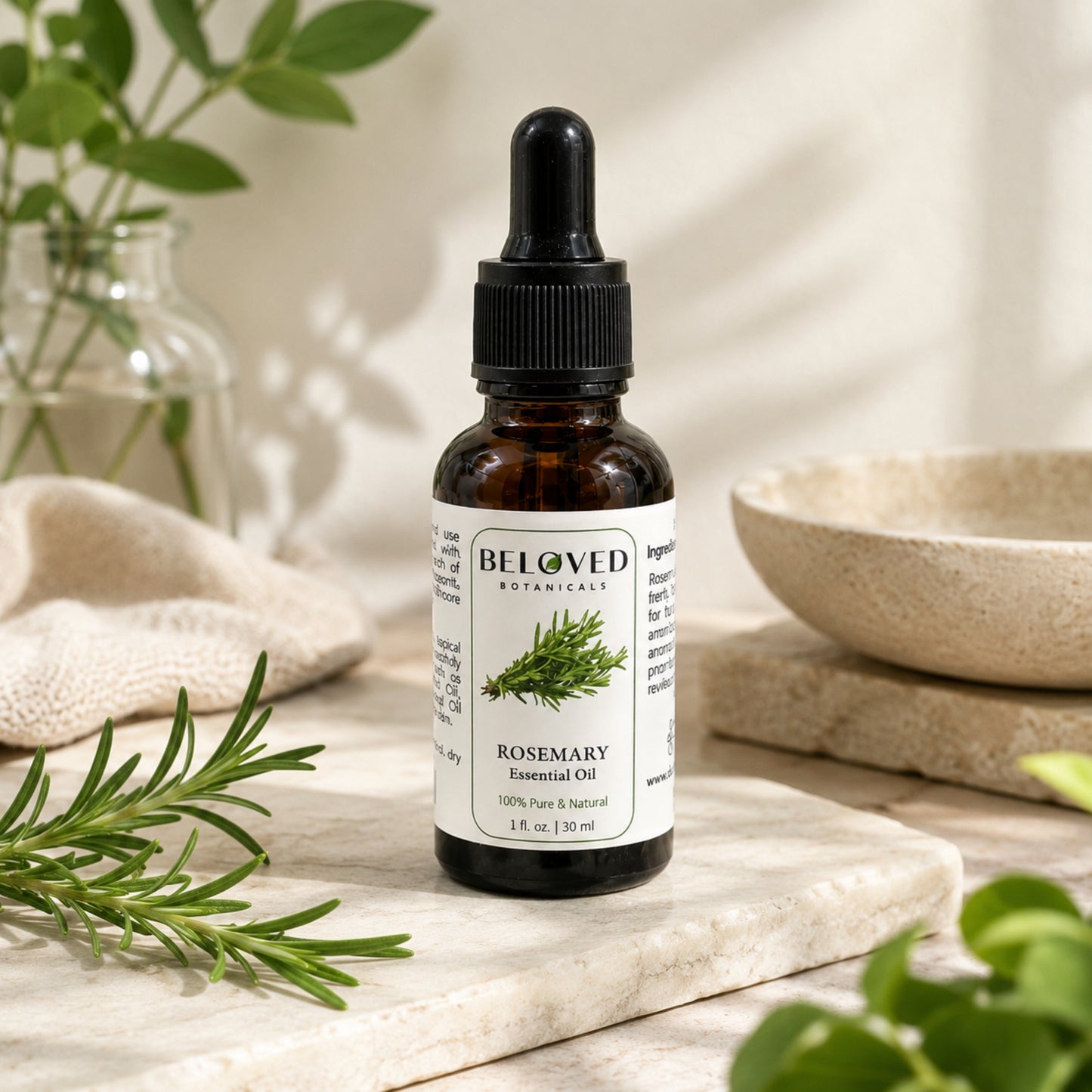 Beloved Botanicals Rosemary Essential Oil 30ml (1 Fl Oz) 100% Pure & Natural Rosmarinus Officinalis Oil for Aromatherapy, Diffuser, Massage, Home Fragrance & DIY Blends