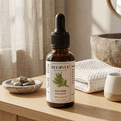 Beloved Botanicals Tea Tree Essential Oil 30ml (1 Fl Oz) 100% Pure & Natural Melaleuca alternifolia Oil for Aromatherapy, Diffusers, Skincare, Hair Care, DIY Soap & Candle Making