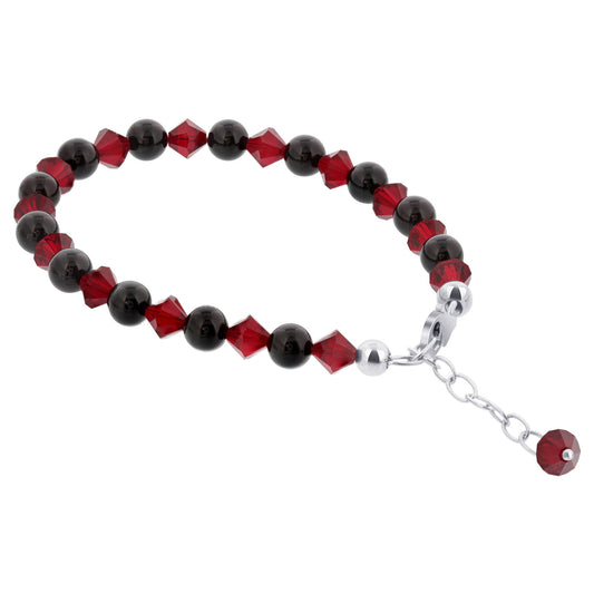 Black Onyx Red Austrian Crystals 925 Sterling Silver lobster clasp Bracelet - Gem Avenue
