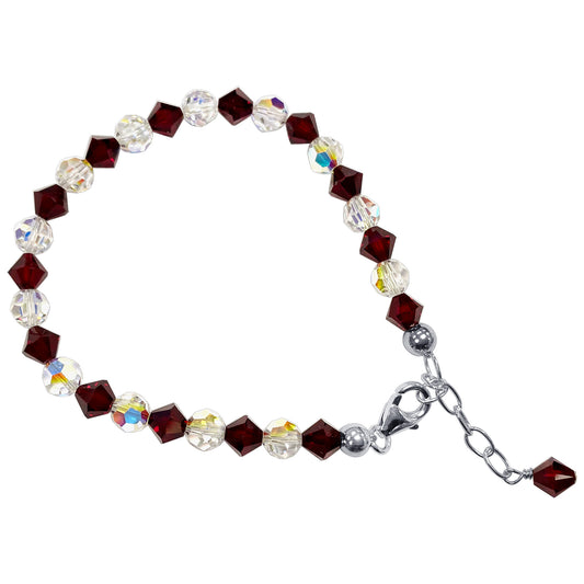 Gemstone Beads & Austrian Crystals Bracelet 925 Sterling Silver Elegant Jewelry - Red and Clear AB - GABS008
