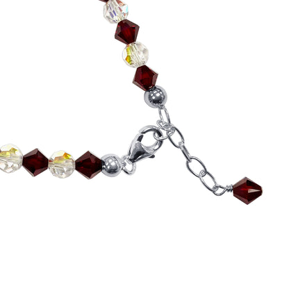 Gemstone Beads & Austrian Crystals Bracelet 925 Sterling Silver Elegant Jewelry - Red and Clear AB - GABS008