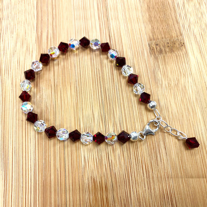 Gemstone Beads & Austrian Crystals Bracelet 925 Sterling Silver Elegant Jewelry - Red and Clear AB - GABS008