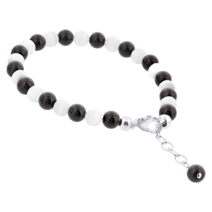 Gemstone Beads & Austrian Crystals Bracelet 925 Sterling Silver Elegant Jewelry - Black and White - GABS014