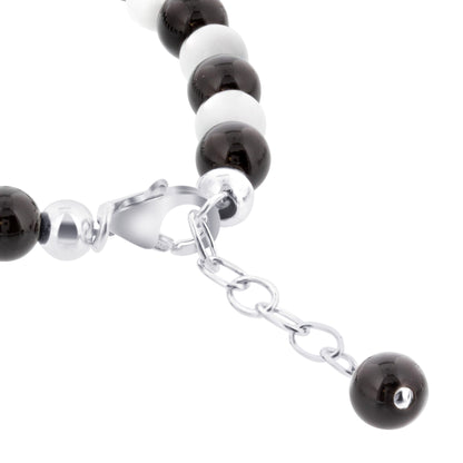 Gemstone Beads & Austrian Crystals Bracelet 925 Sterling Silver Elegant Jewelry - Black and White - GABS014
