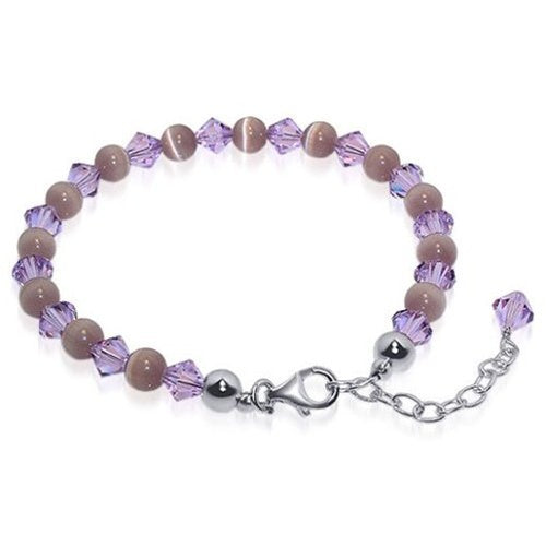Gemstone Beads & Austrian Crystals Bracelet 925 Sterling Silver Elegant Jewelry - Purple - GABS015