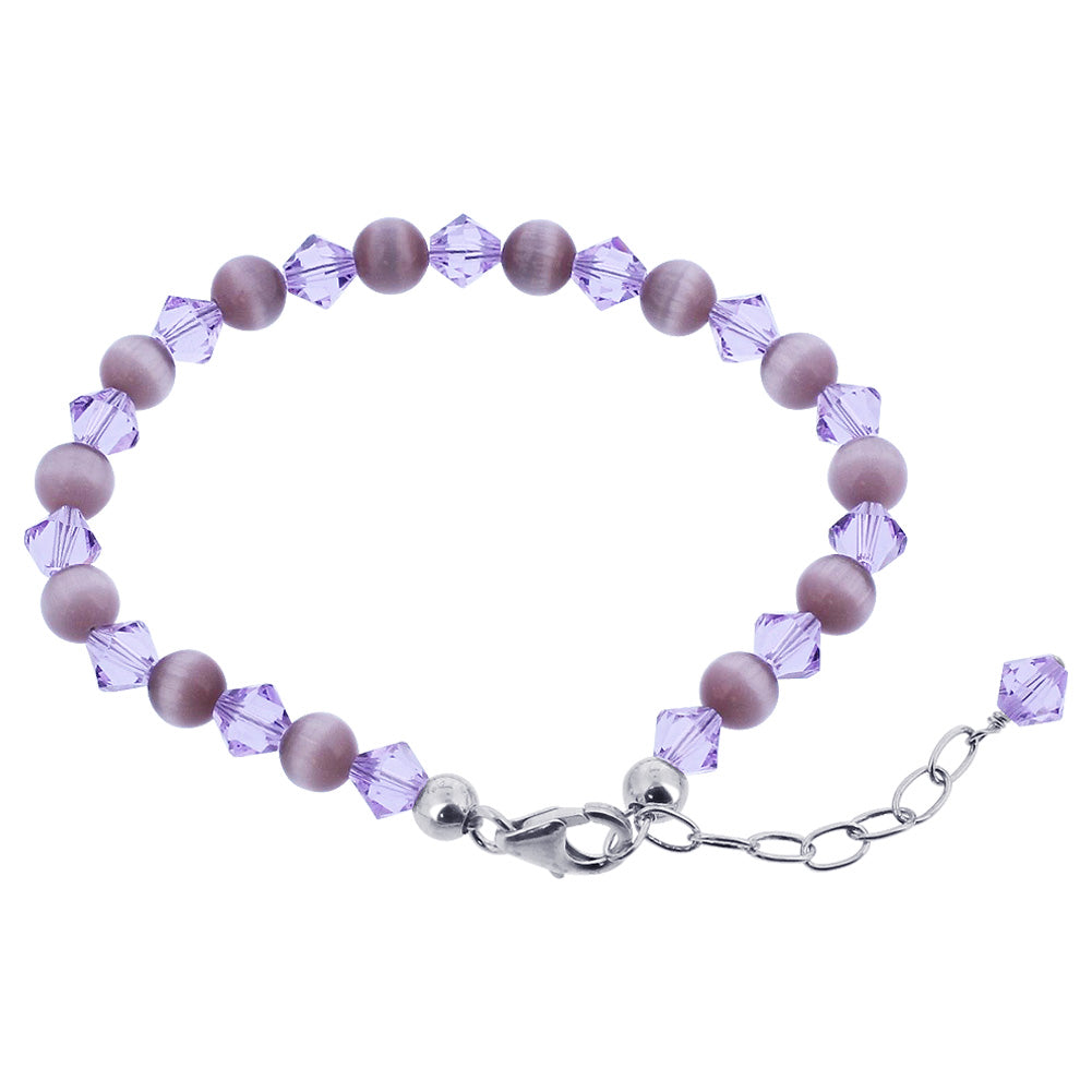 Gemstone Beads & Austrian Crystals Bracelet 925 Sterling Silver Elegant Jewelry - Purple - GABS015