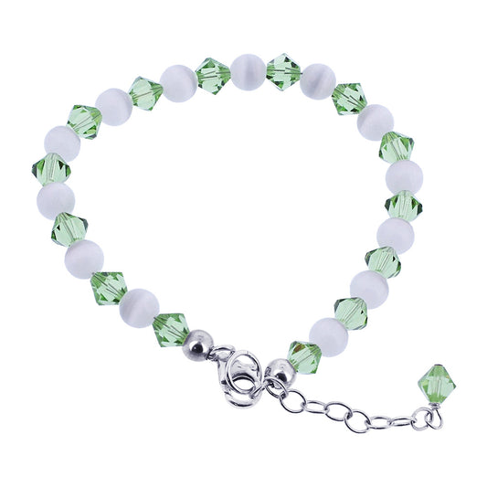 Gemstone Beads & Austrian Crystals Bracelet 925 Sterling Silver Elegant Jewelry - Clear - GABS018