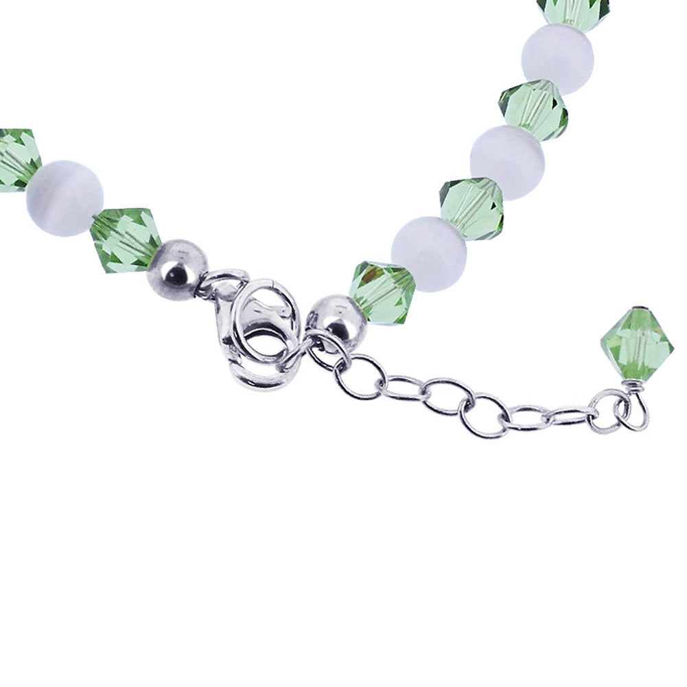 Gemstone Beads & Austrian Crystals Bracelet 925 Sterling Silver Elegant Jewelry - Clear - GABS018