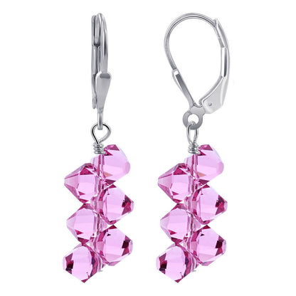 Pink Austrian Crystals 925 Sterling Silver Leverback Earrings - Gem Avenue