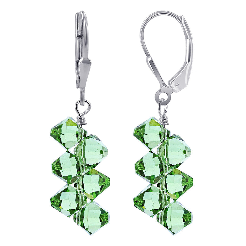 Green Austrian Crystals 925 Sterling Silver Leverback Earrings - Gem Avenue