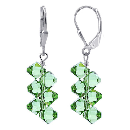 Green Austrian Crystals 925 Sterling Silver Leverback Earrings - Gem Avenue